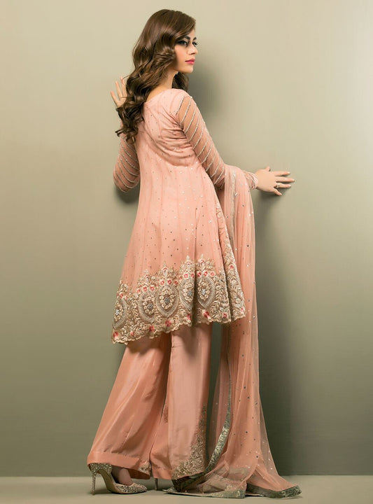 Zainab Chottani | Semi Formals | SALMON PINK ANGRAKHA