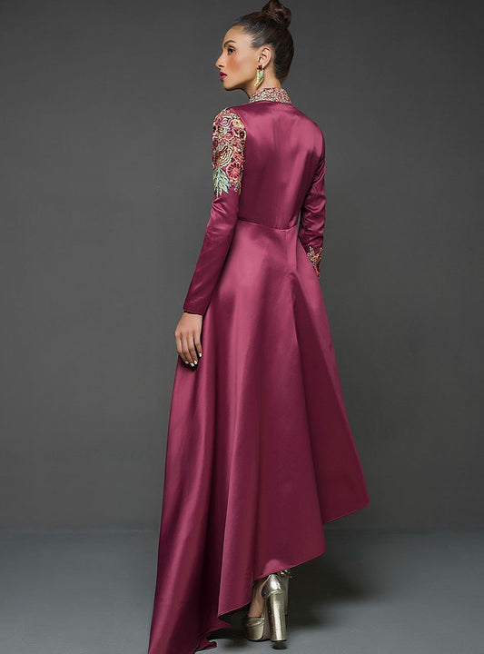 Zainab Chottani | Semi Formals | MAROON GOWN ASYMMETRICAL - House Of Anaya
