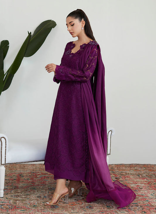 Farah Talib Aziz | Designer Picks 24 | SANGRIA SILK CUTWORK SHIRT WITH PRE DRAPED DUPATTA