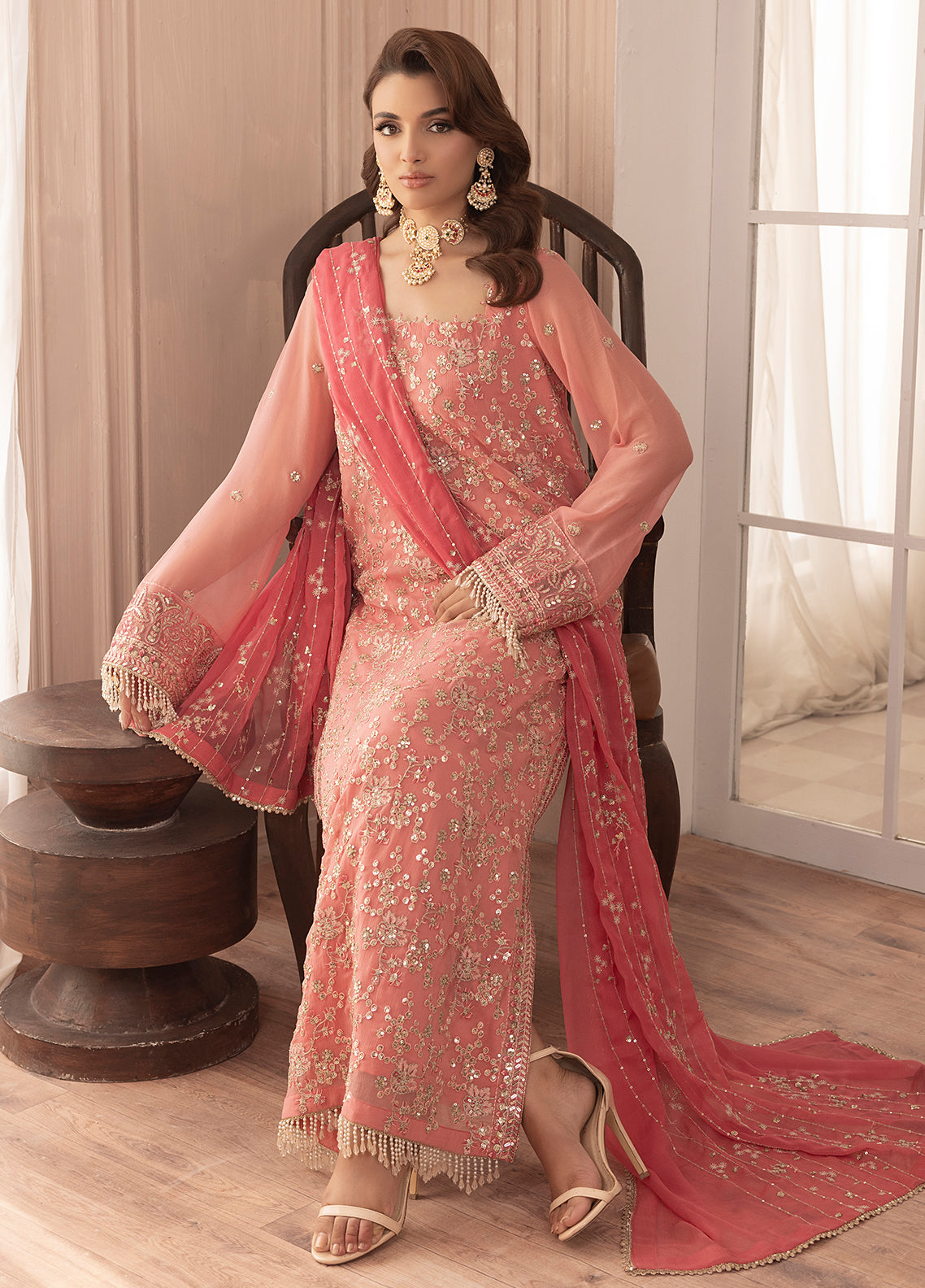 Sahane | Elyssa Festive Chiffon | CT-19003 Rosa - ELYSSA - House Of Anaya