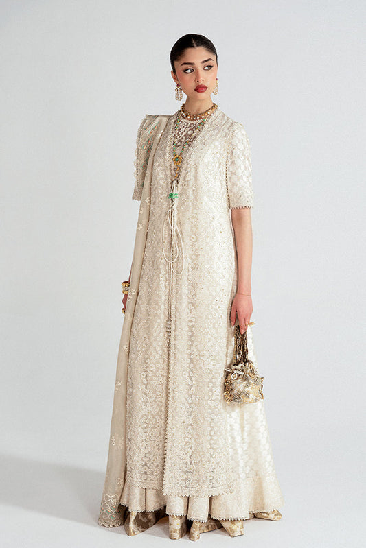 Suffuse Luvina ivory white silk pret set — embroidered layered jacket detail, Pakistani designer wear