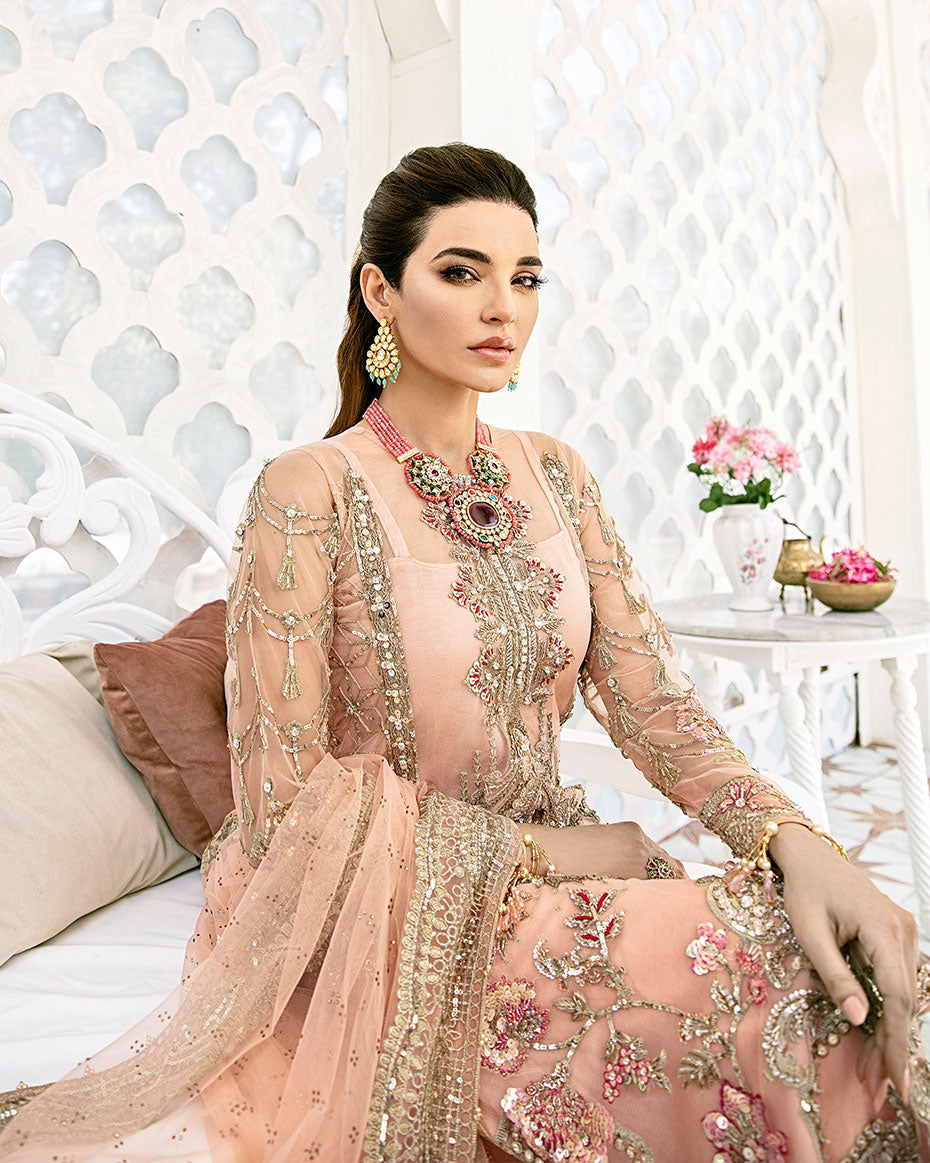 Gulaal | Wedding Formals | VOIR EMBROIDERED NET 3-PIECE SUIT WS-07 - FLEUR DE ROSE WEDDING FORMALS - House Of Anaya