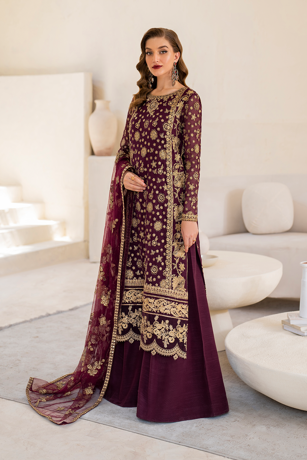 Iznik | Chinnon Chiffon | CC-42 Embroidered Chiffon - House Of Anaya