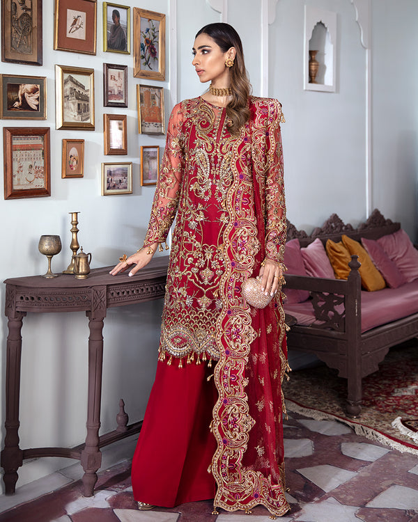 Gulaal | Wedding Formals | Tamanah Embroidered Net 3-Piece Suit WS-12 - House Of Anaya