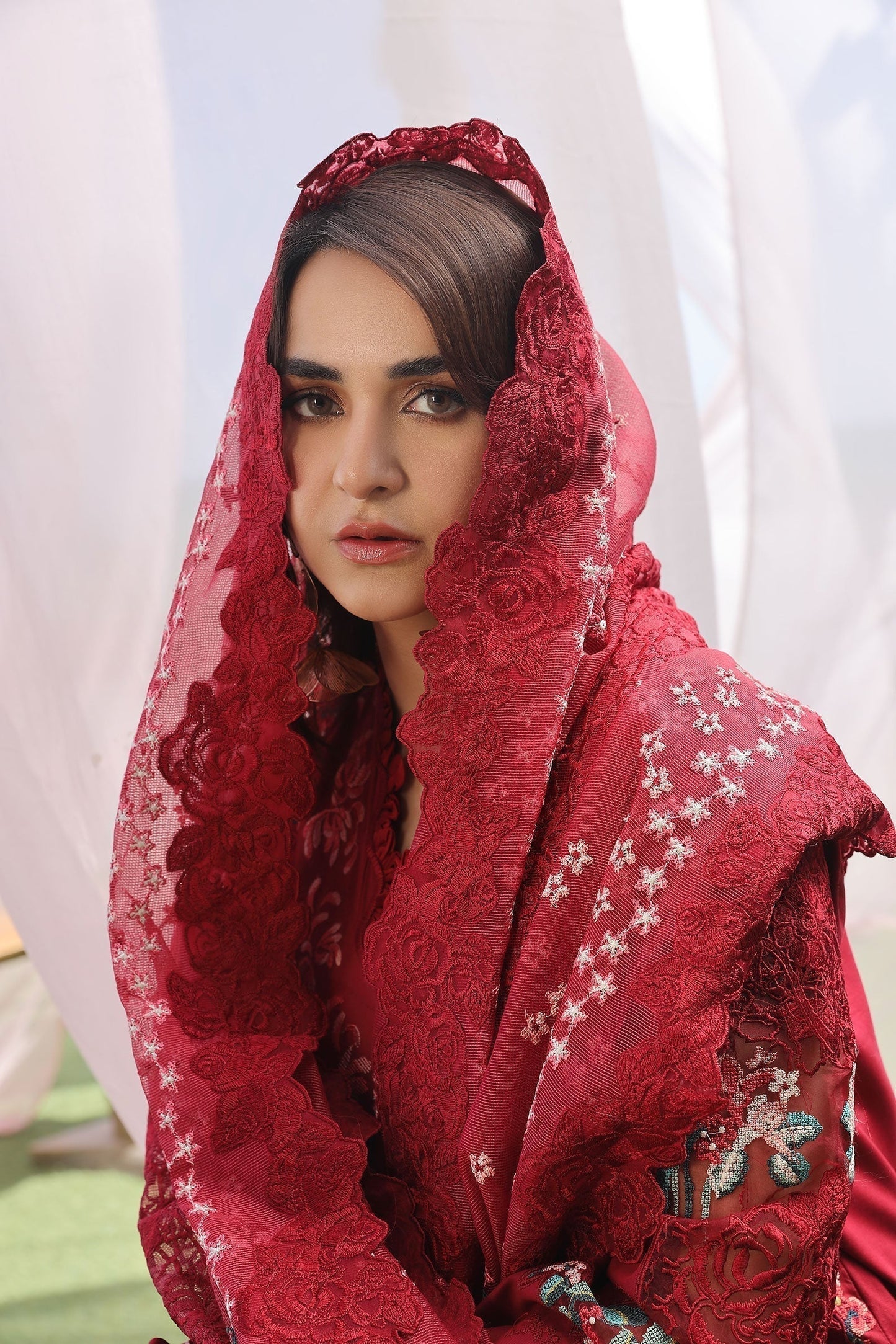 Maryam Hussain | Luxury Lawn 24 | CRIMSON - House Of Anaya