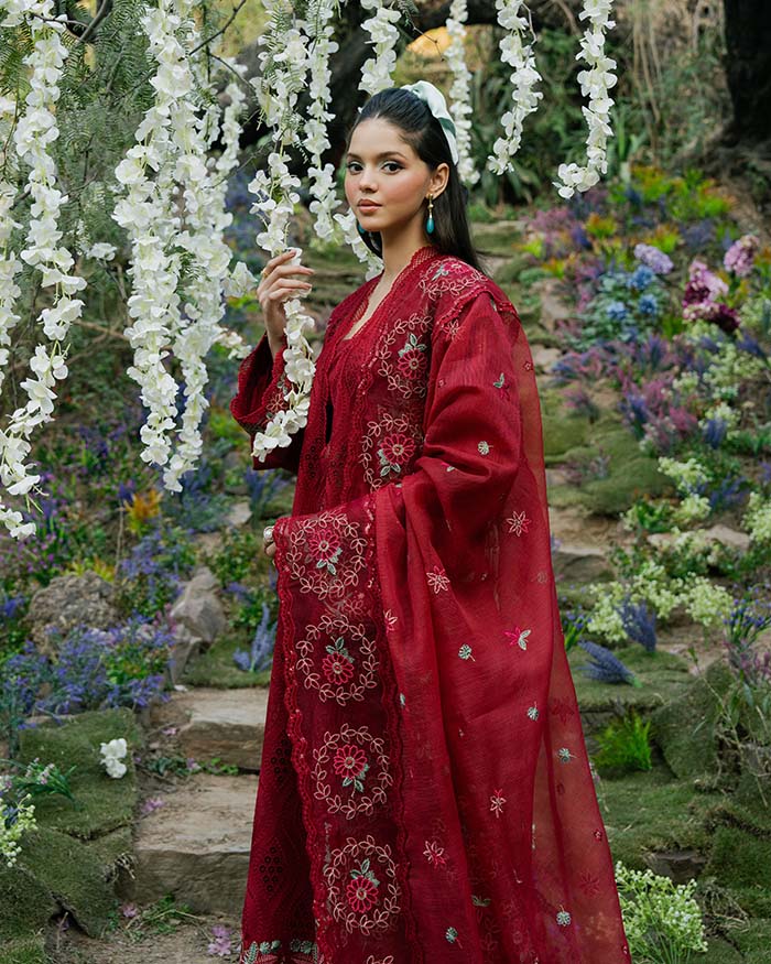 Zevk | Flora Festive Lawn | RED ROSE