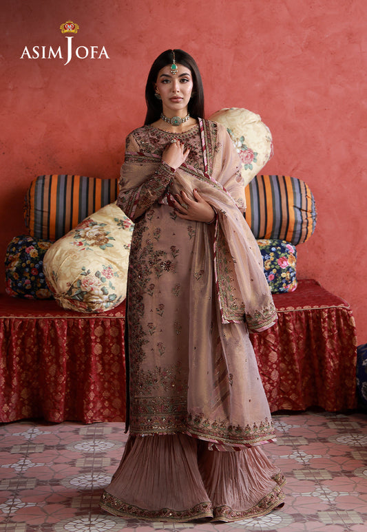 Asim Jofa | Ishq e Eid | AJULN-12 Embroidered Zari Check Net 3 Pcs