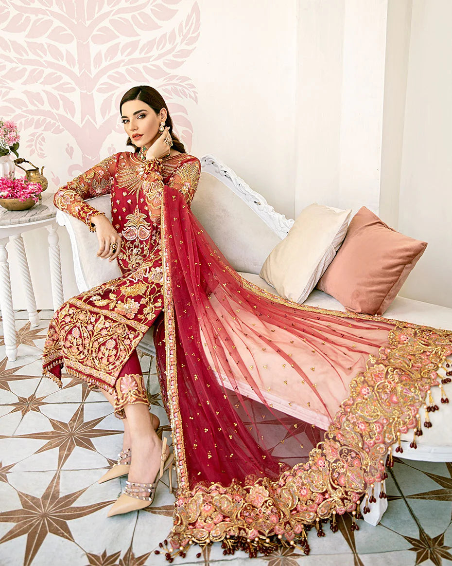 Gulaal | Fleur De Rose | Rouge Embroidered Net 3-Piece Suit WS-06