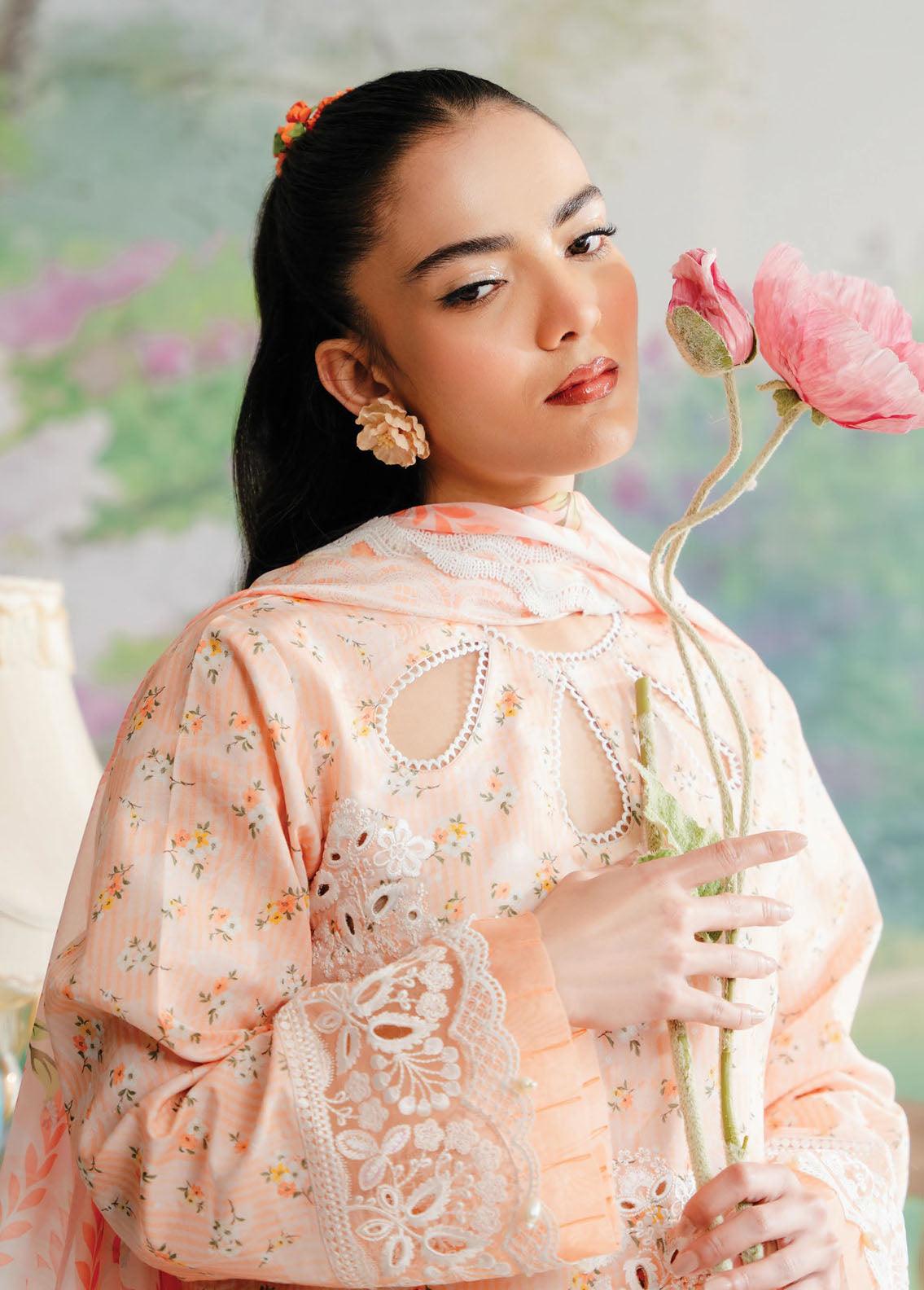 Afrozeh The Floral Charm Embroidered Lawn 3Pc Suit AL-24-V1-10 - House Of Anaya