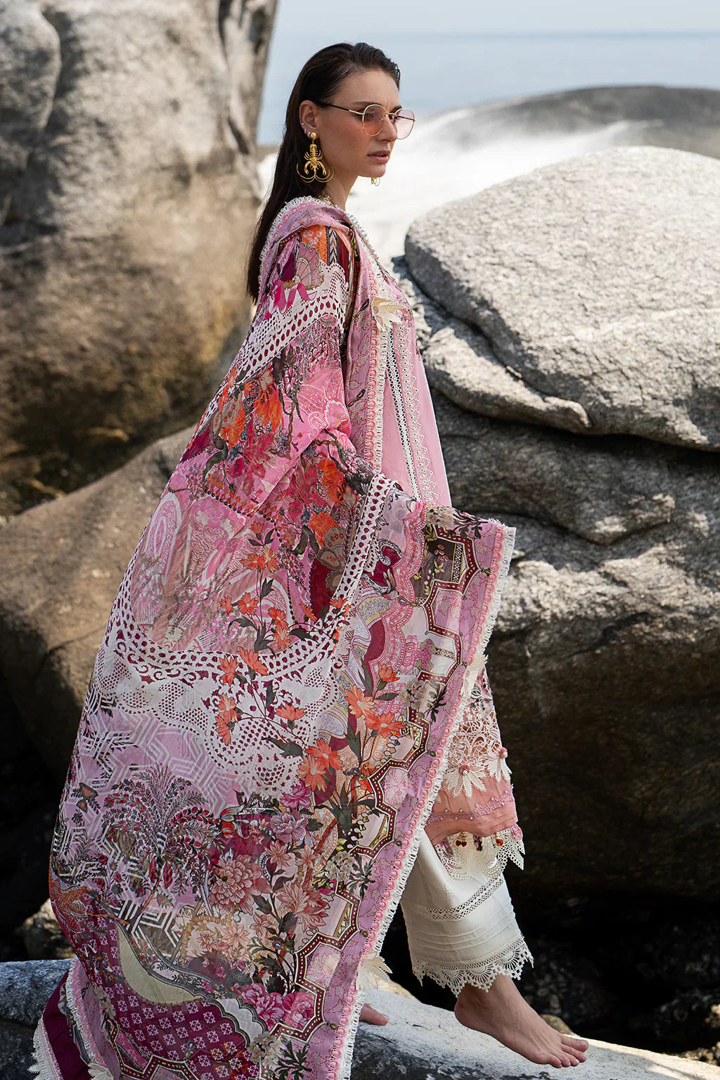 AJR Couture | Alif Signature Luxury Lawn 24 | Rosy - House Of Anaya