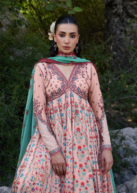Hussain Rehar Chitlali | Peach Digital Print Panelled Pishwas Lawn Suit