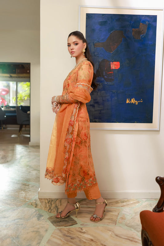Dhanak | Signature Pret | ORANGE 2PCS EMBROIDERED KURTA WITH TROUSER