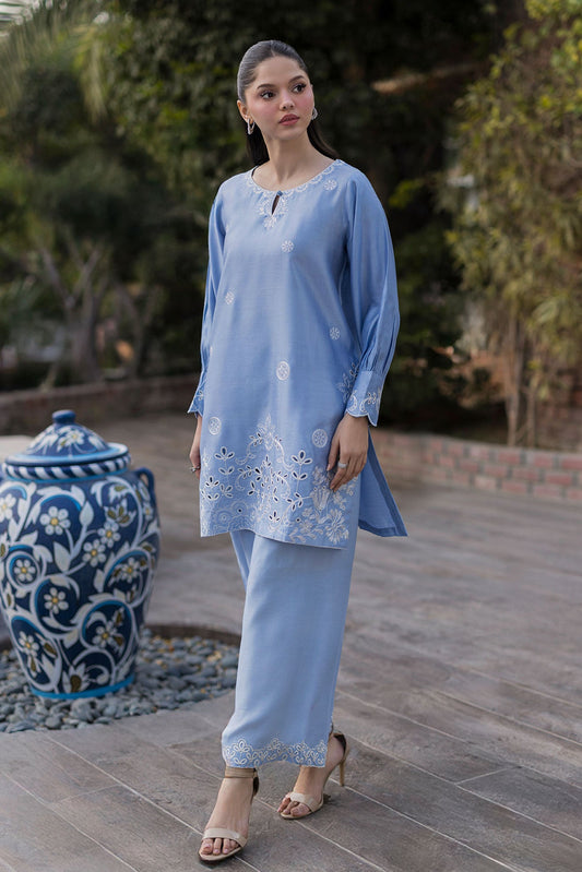 Dhanak | Signature Pret | SKY BLUE 2PCS EMBROIDERED KURTA WITH TROUSER