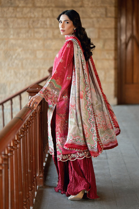 Dhanak | Silk Pret | RED 2PCS HAND EMBELLISHED KURTA WITH TROUSER