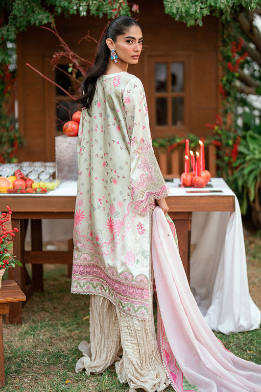 Dhanak | Silk Pret | L-GREEN -SILK TUNIC- 2PCS HAND EMBELLISHED SHIRT WITH TROUSER