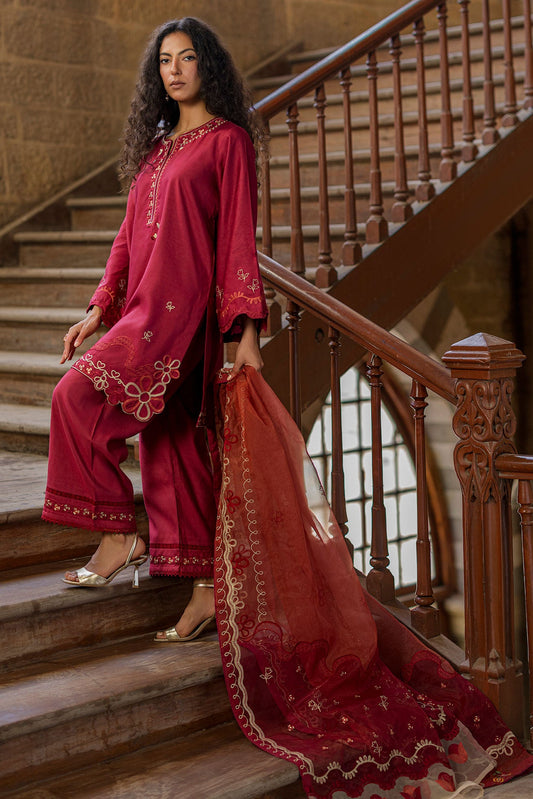 Dhanak | Signature Pret | MAROON 2PCS EMBROIDERED KURTA WITH TROUSER