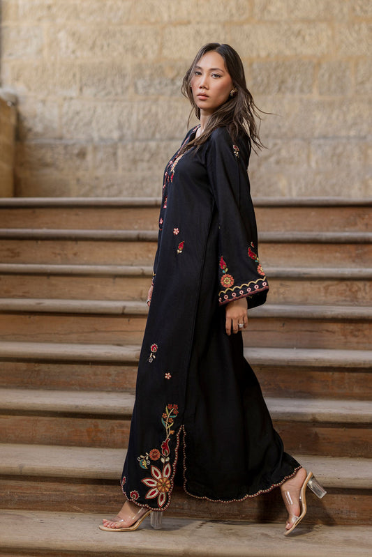 Dhanak | Signature Pret | BLACK - 1PCS - EMBROIDERED KAFTAN