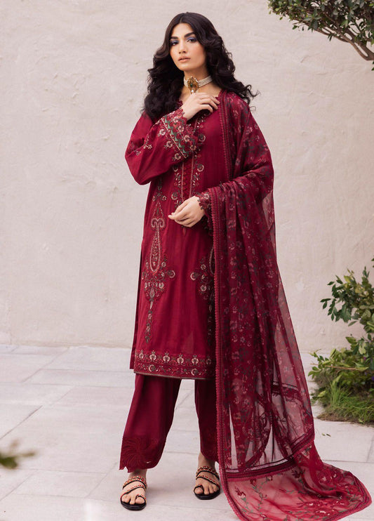 Iznik Dahlia Embroidered Luxury Lawn 3Pc Suit DL-01 GOSSAMER - House Of Anaya