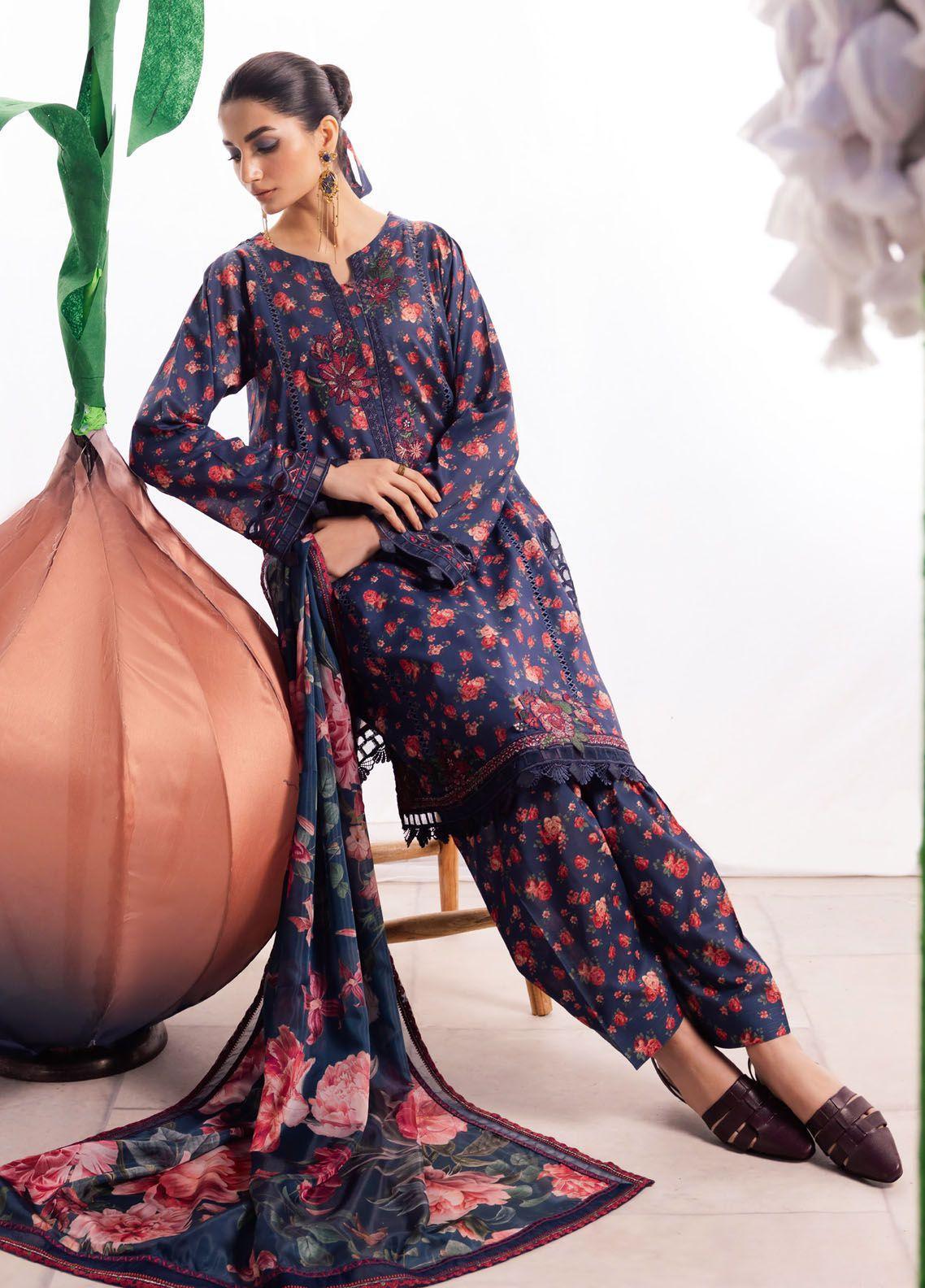 Iznik Dahlia Embroidered Luxury Lawn 3Pc Suit DL-07 MEADOW - House Of Anaya