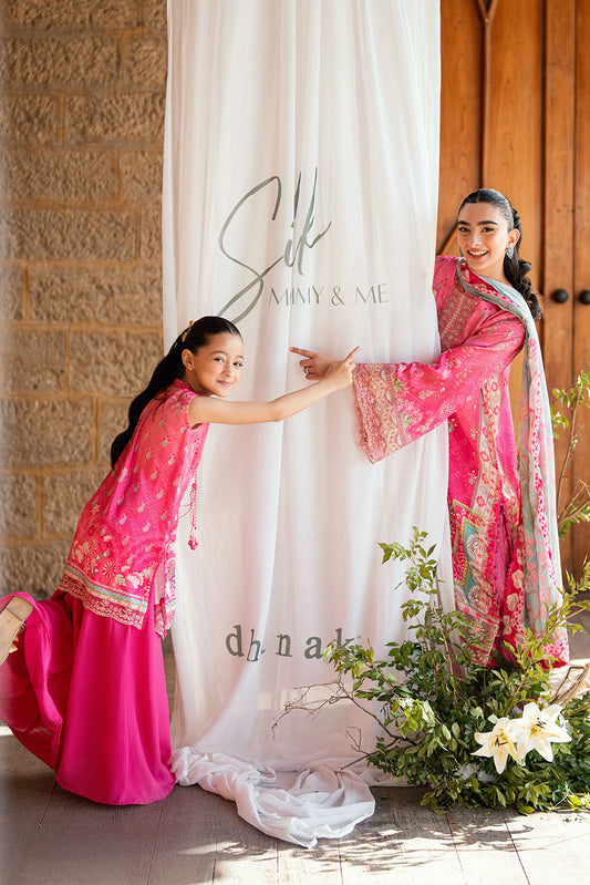 Dhanak | Silk Pret | PINK 2PCS HAND EMBELLISHED KURTA WITH TROUSER