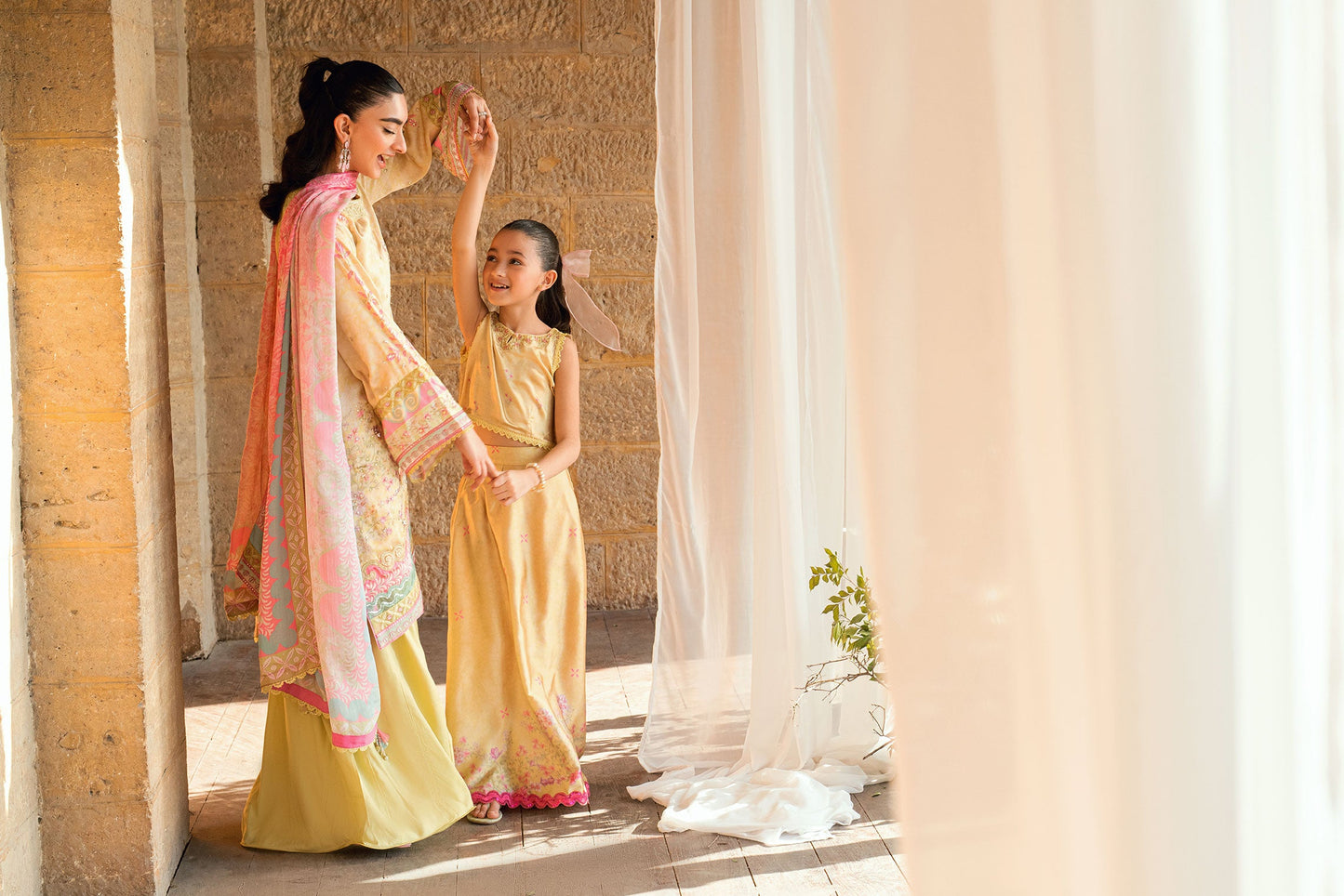 Dhanak | Silk Pret | YELLOW 2PCS HAND EMBELLISHED KURTA WITH TROUSER