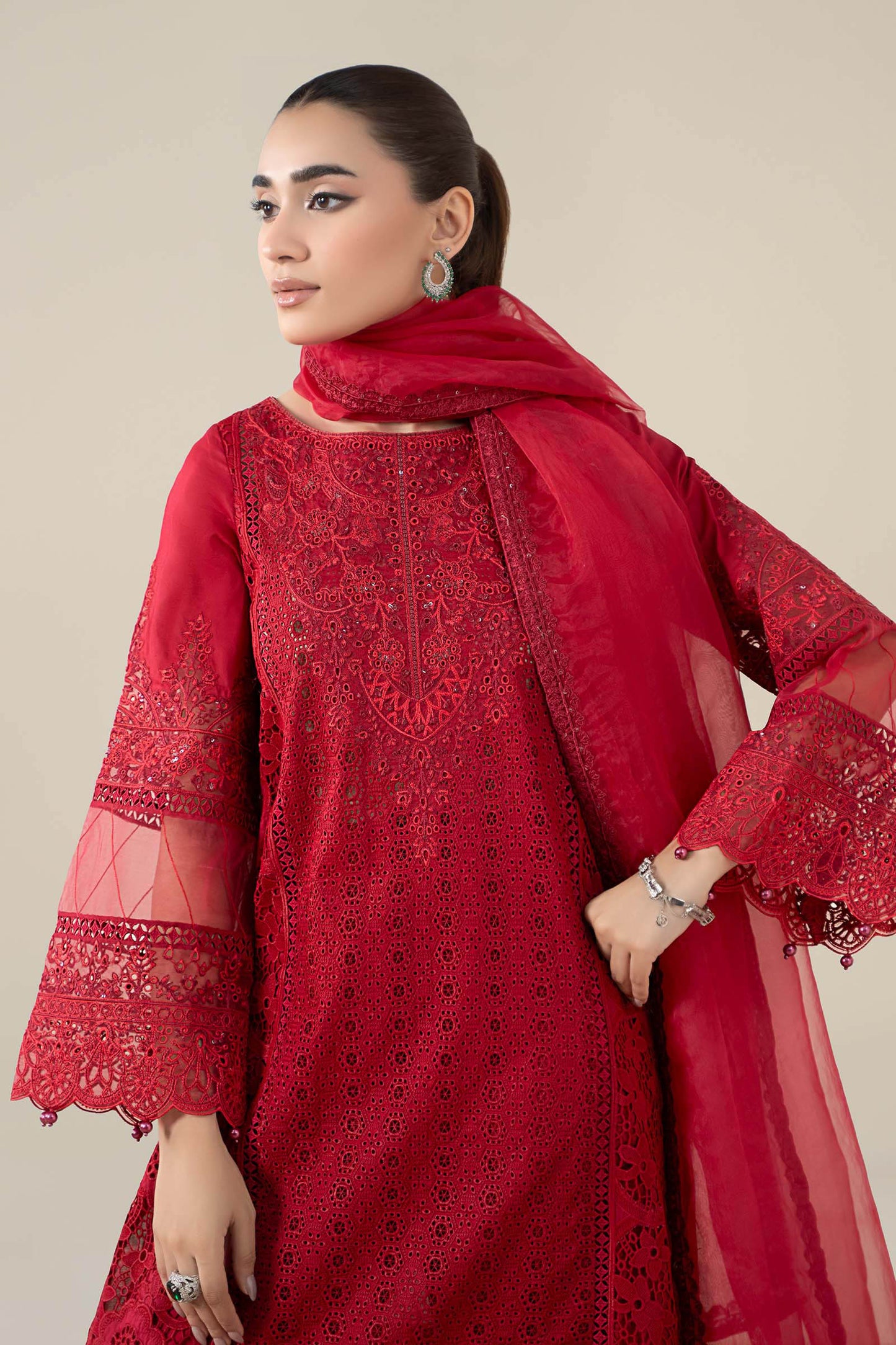 Maria B | Pre Fall Dresses | 3 Piece Embroidered Lawn Suit Red