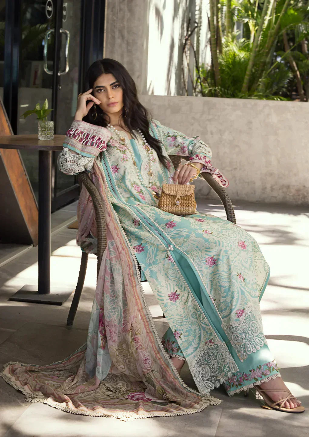 Elaf Premium | Signature Embroidered Lawn 24 | ESL-02B PEARLY ESSENCE - House Of Anaya