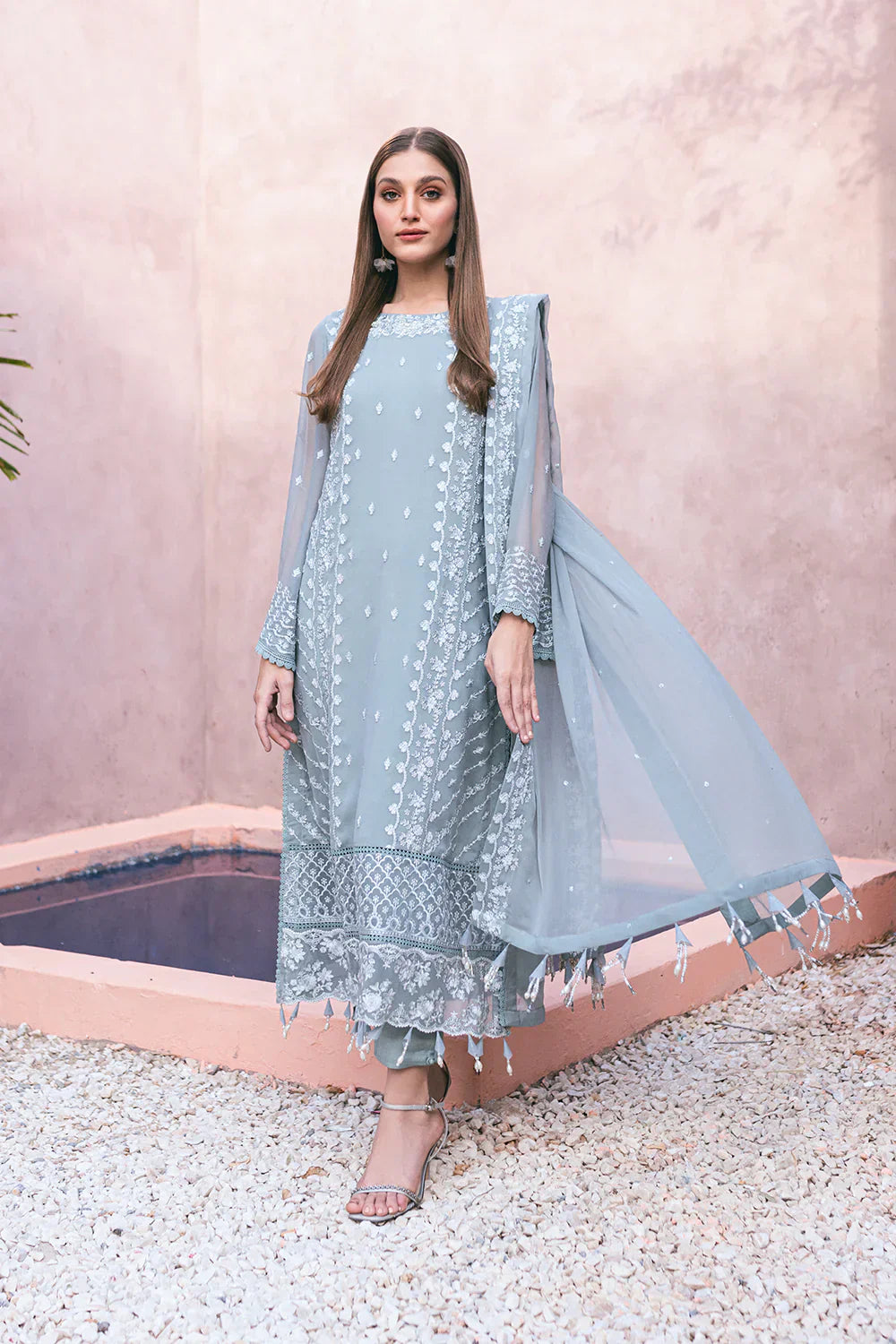 Azure | Embroidered Ensembles 3 Pcs | Frosted Fern - House Of Anaya