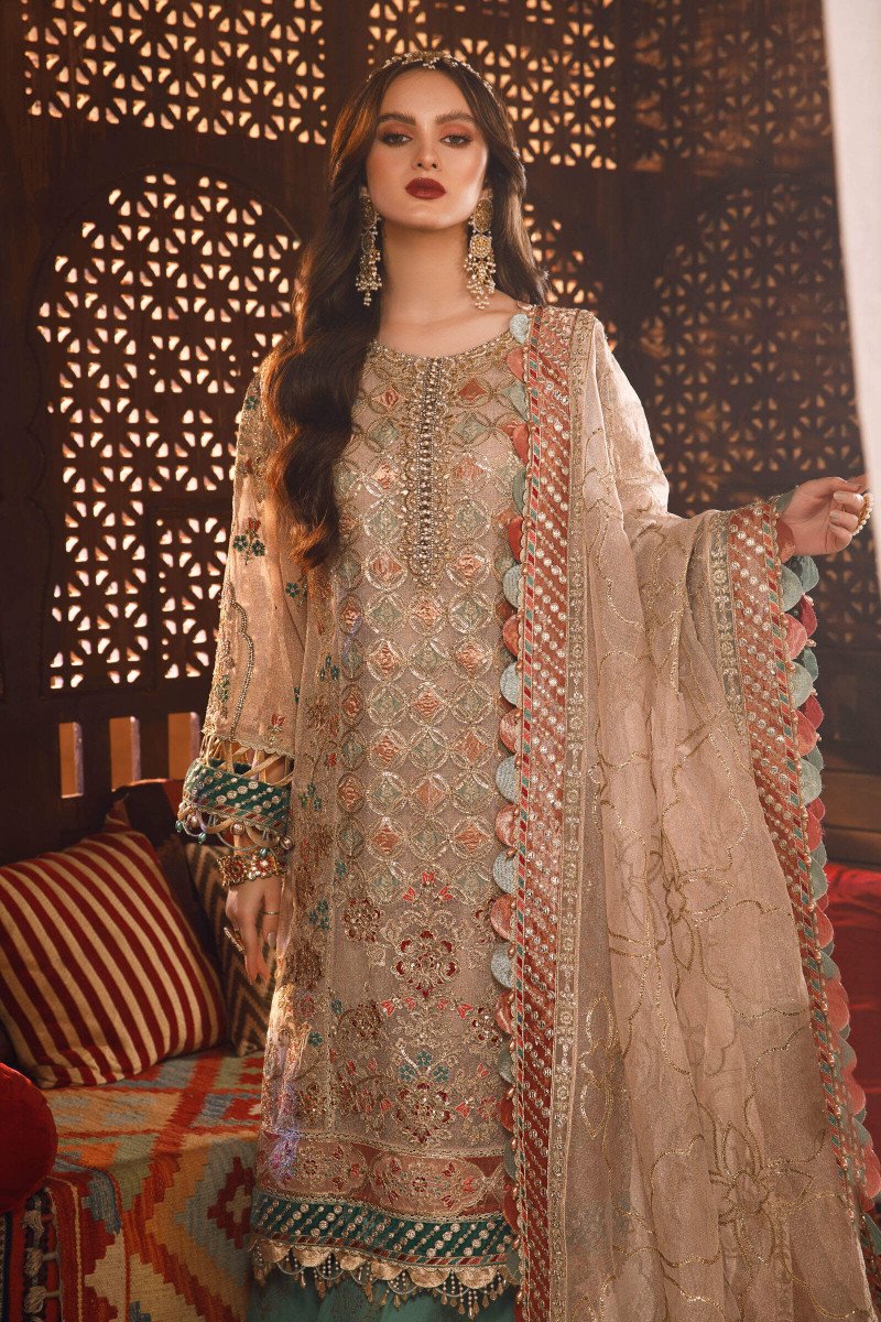 Maria .B MBROIDERED – Off White with Sea Green (BD-2507) - Riwayat-e-khas