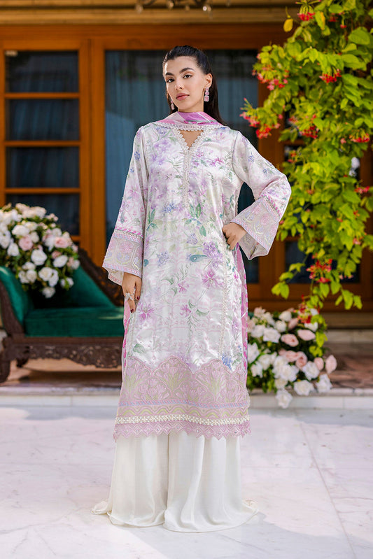Dhanak | Silk Pret | Silk Tunic - 2PCS HAND EMBELLISHED SHIRT WITH TROUSER- OFF WHITE
