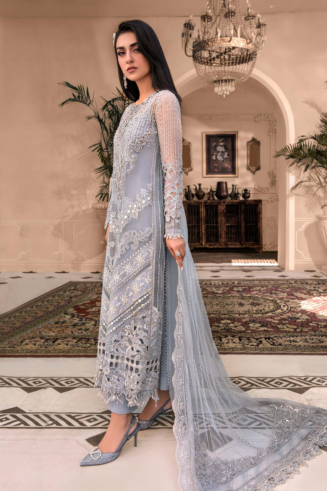 MARIA B Ice Blue BD-2603C MBROIDERED - Riwayat-e-khas