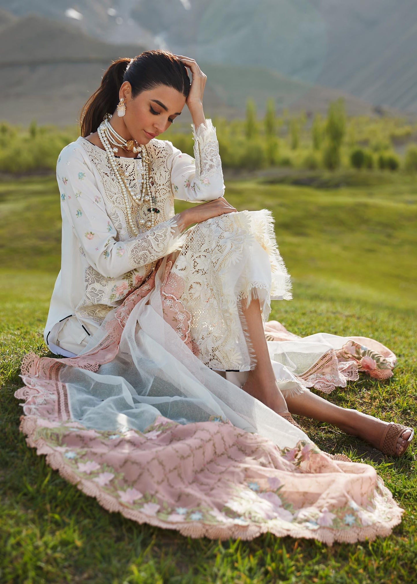 CRIMSON LUXE LAWN Summer in the Meadows - D1 A Stitched - Riwayat-e-khas