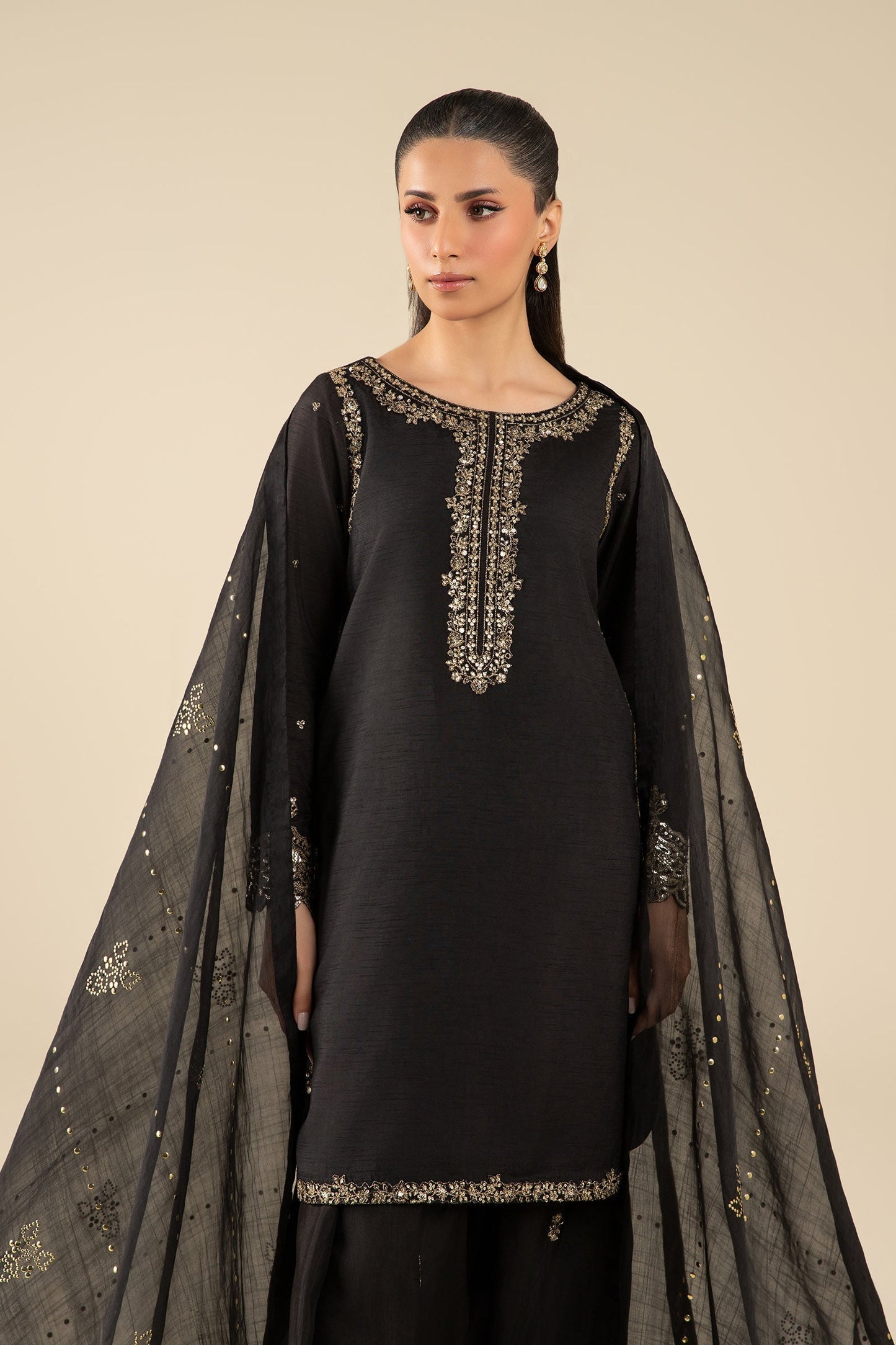 Maria B | Basics RTW | 3 Pc Embroidered Raw Silk Suit | MB-FS25-32-B