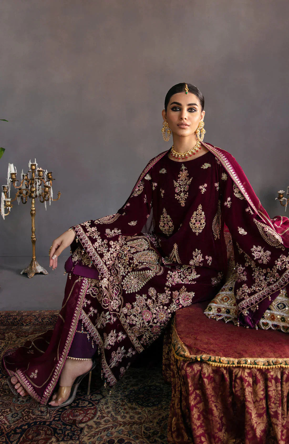 Emaan Adeel Makhmal Embroidered Velvet 3Pc Suit MK-04 HAYAL - Riwayat-e-khas