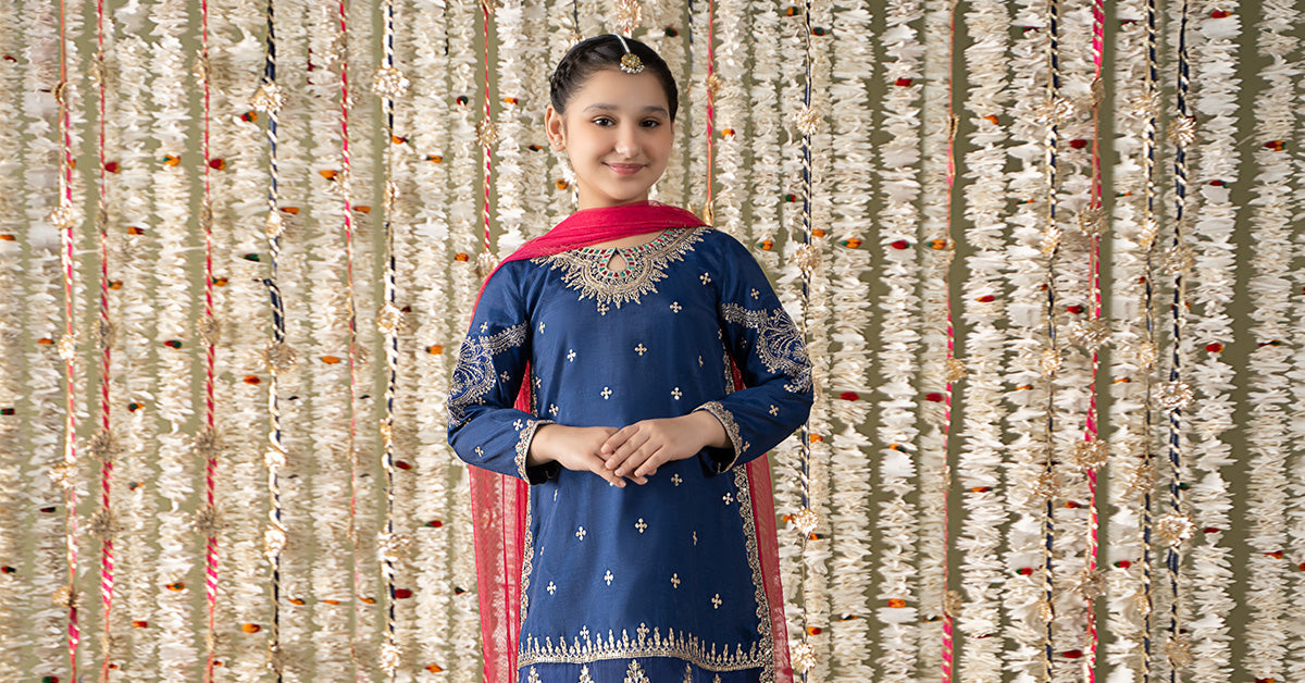 Maria B | 3 Piece Embroidered Raw Silk Suit | MKS-EF25-27 - Libasekhas