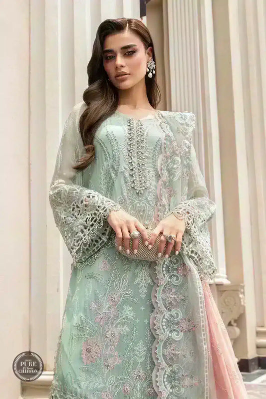 Maria B | Luxury Chiffon Collection | Mint Green - House Of Anaya