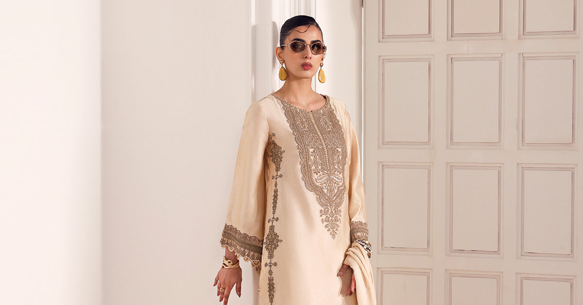 Maria B | Eid Collection 26 | 3 Piece Embroidered Self Tassel Silk Suit