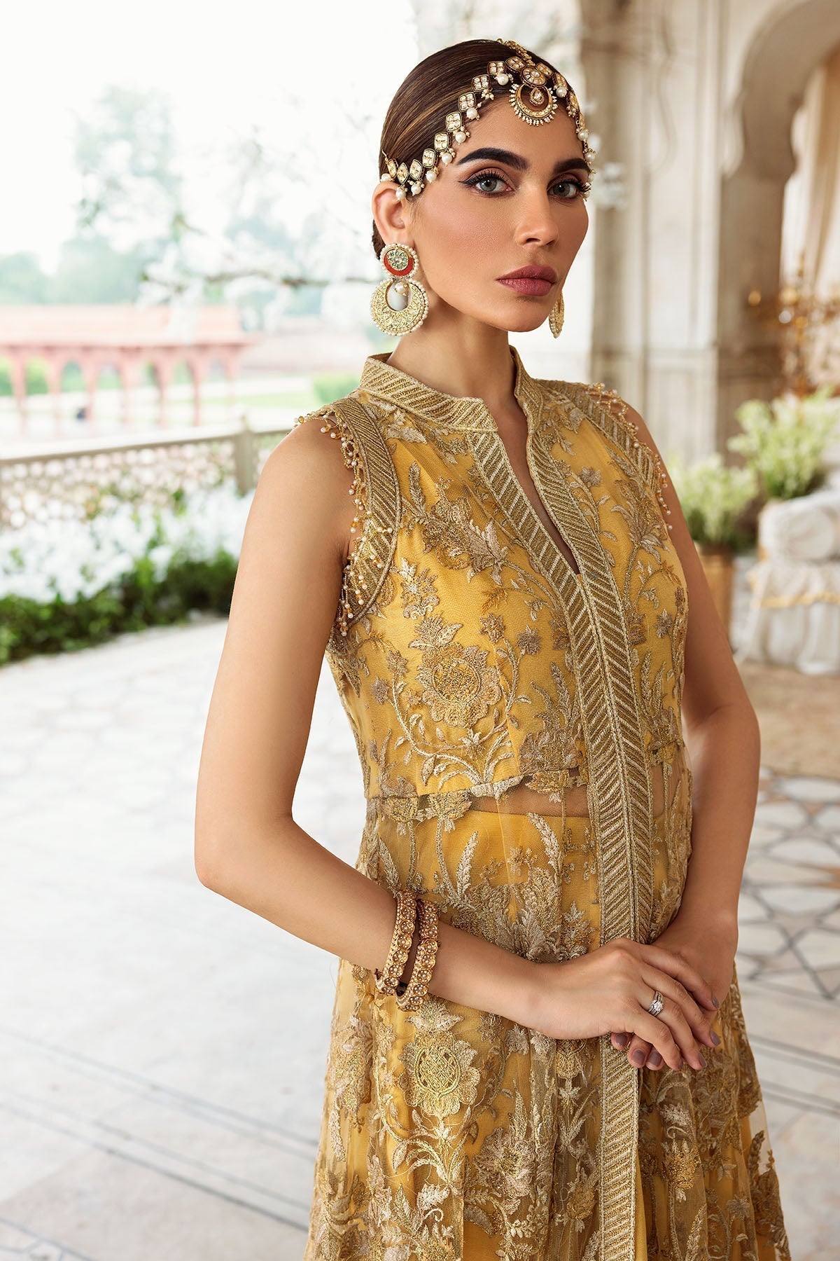 Motifz-2780-YELLOW EMBROIDERED SILK NET FABRIC - Riwayat-e-khas
