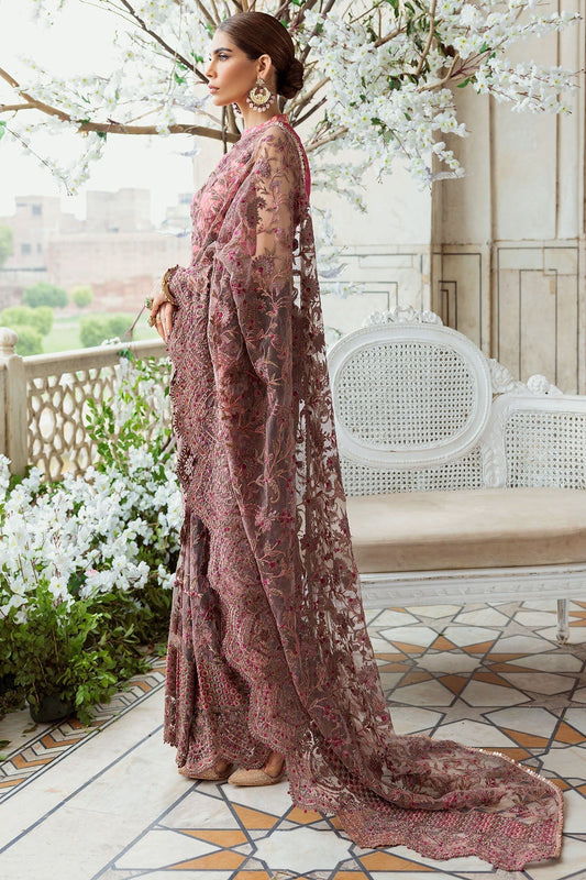 Motifz-3185-BROWN EMBROIDERED SILK NET FABRIC - Riwayat-e-khas