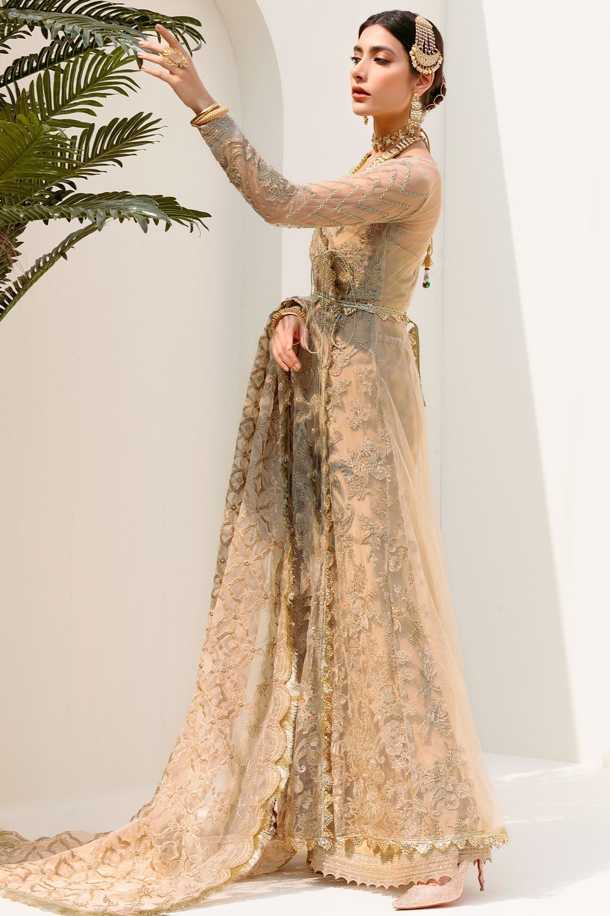 Motifz-3192-SOFT-GOLD EMBROIDERED SILK NET - Riwayat-e-khas