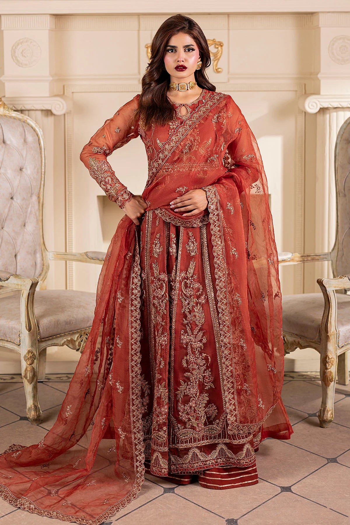 Motifz | EMBROIDERED ORGANZA | 5139-BRANDY