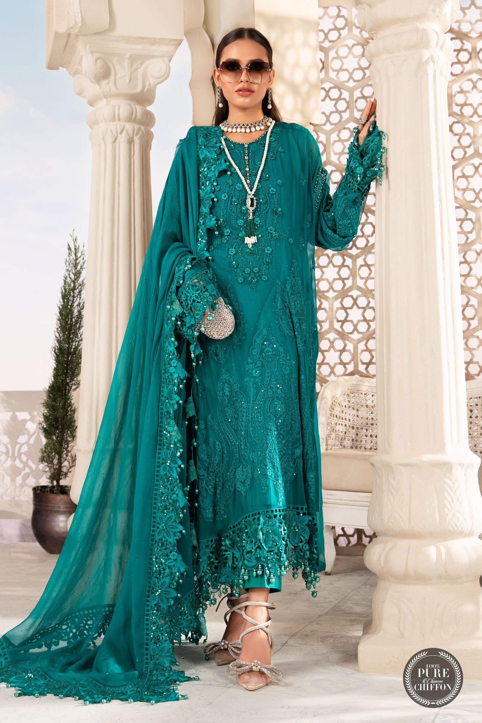 MariaB Chiffon MPC-22-203-Deep and Sea Green MariaB Chiffon MPC-22-203-Deep and Sea Green