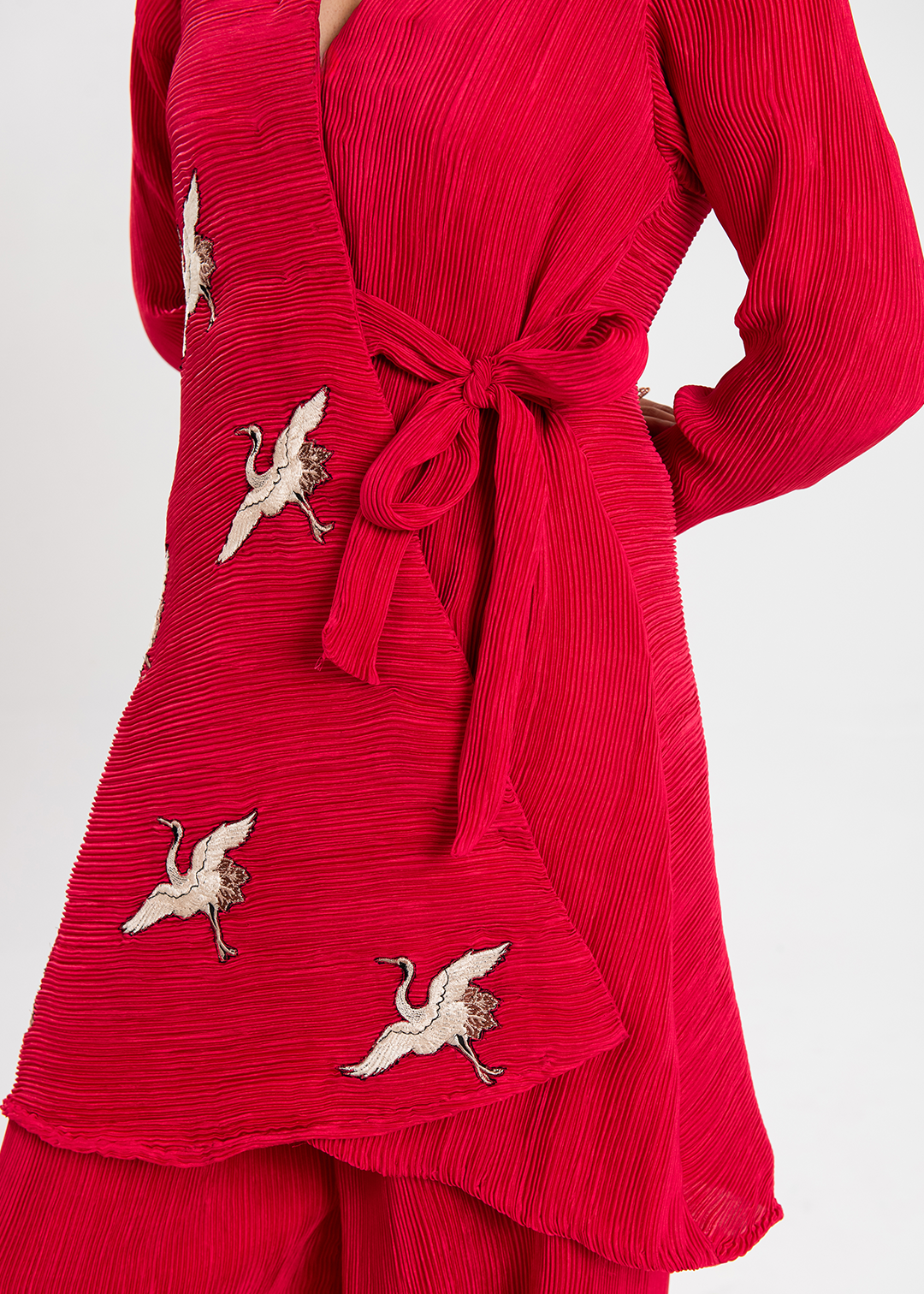 Maria Osama Khan | Claire Pleated Silk | Scarlet - House Of Anaya