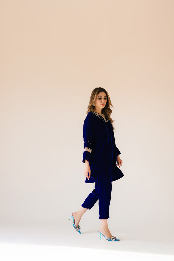 Sammy K | Velvet Festive Edit | Royal blue velvet Poncho Outfit - House Of Anaya