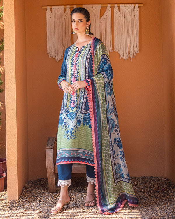 Roheenaz | Azalea Printed Lawn 24 | Mirage Mesh - House Of Anaya