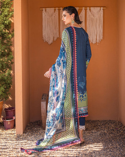 Roheenaz | Azalea Printed Lawn 24 | Mirage Mesh - House Of Anaya