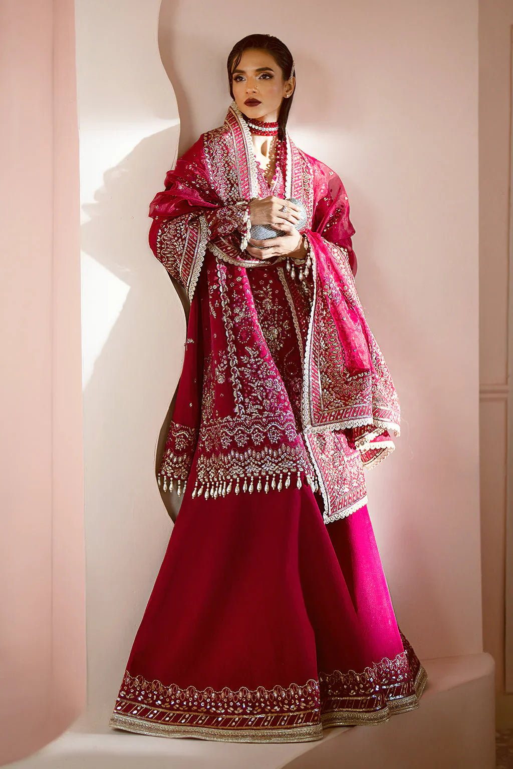 Ayzel Luminara Embroidered Organza 3Pc Suit AWF-03 RUBY