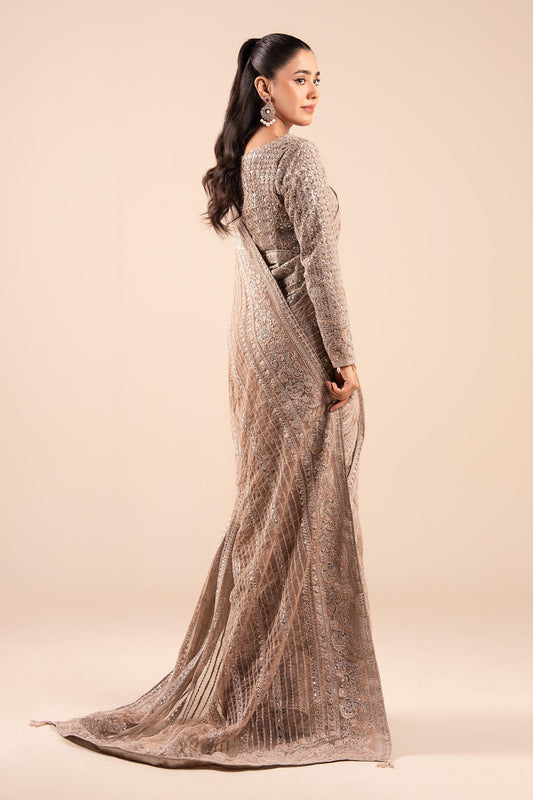 Maria B | Pre Fall Dresses | Embroidered Net Saree Light Skin