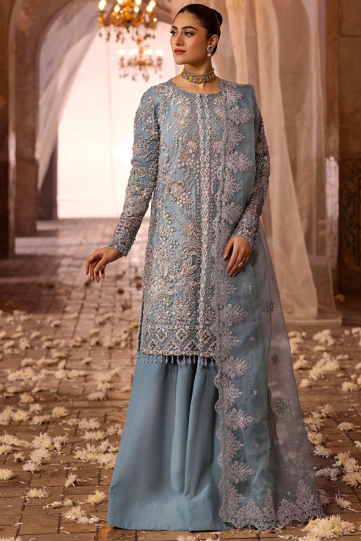 Motifz | Bridal Couture | 0014-FIROZEH EMBROIDERED ORGANZA STITCHED