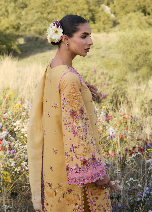 Hussain Rehar Sonal | Sunny Yellow Panelled Long Tunic Lawn Suit